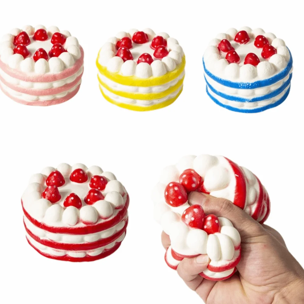 Color Random Simulation Food Toy Strawberry Cake Design Jumbo Size Stress Relief PU Material Slow Rebound Function