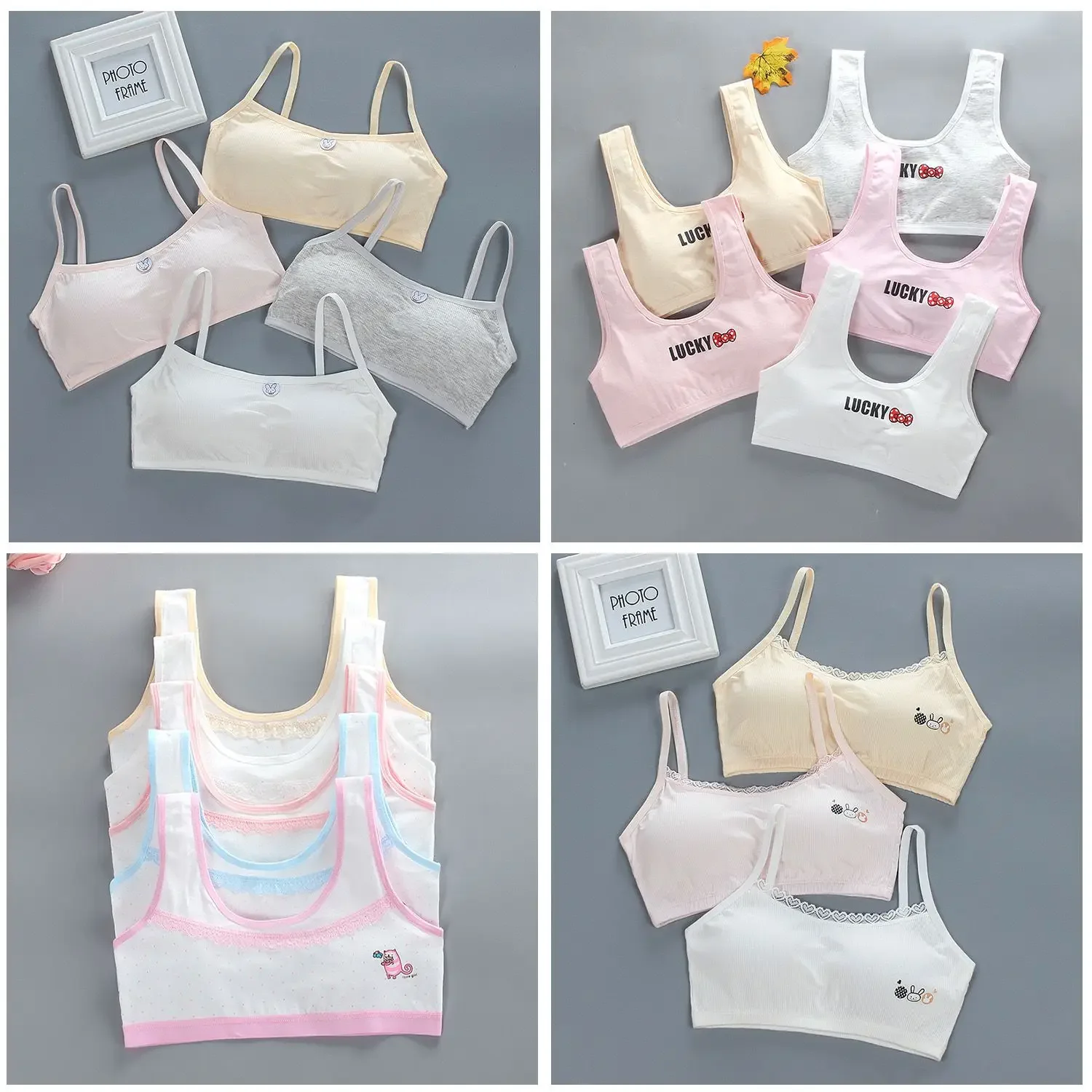 5pcs Girls Training Bra Sets Kids Lingerie Solid Cotton Wireless Training Bras For Puberty Teenage Girl Children Underwear