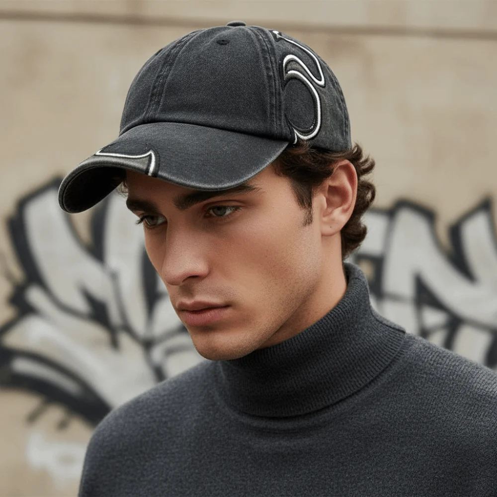 Fashion Washed Cotton Flame Embroidery Dad Hat Y2K Hip Hop Sun Hat Sunscreen Adjustable Streetwear Hats For Man Women Unisex
