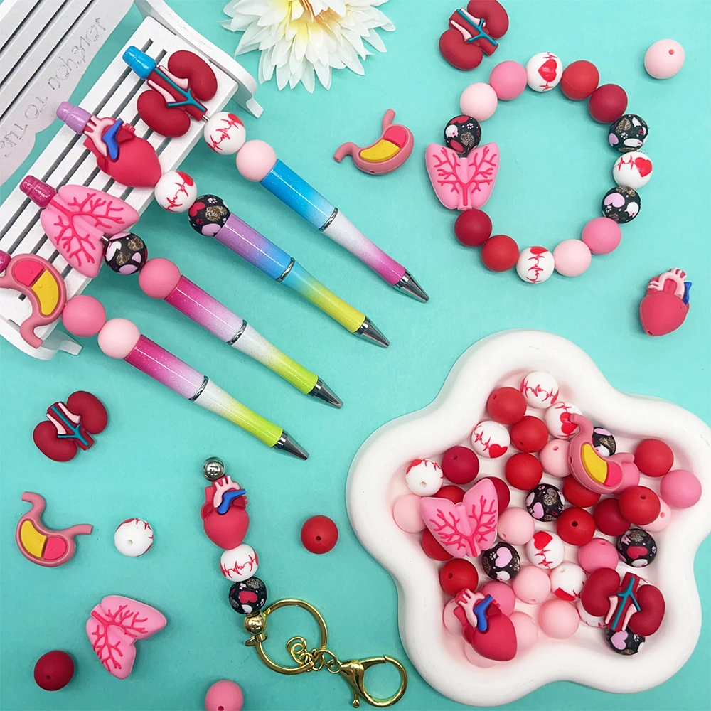 25/50PCS organ model silicone bead set, perfect for DIY handmade crafts such as keychains, necklaces, bracelets, etc