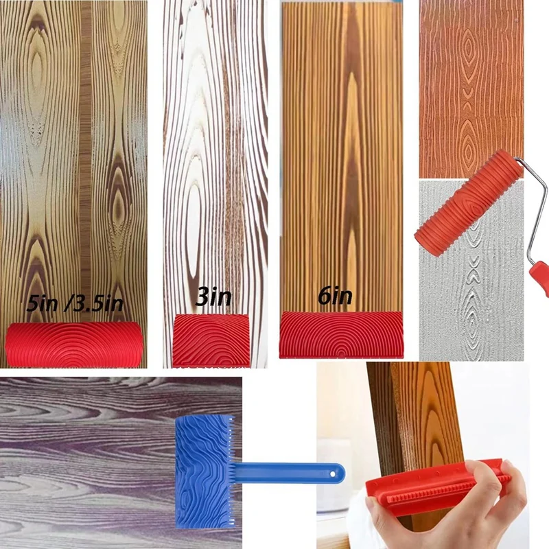 LICG 8Pcs Wood Grain Tool Set Wood Texture Paint Tool DIY Rubber Wood Pattern Painting Roller For Wall Room Art Decoration