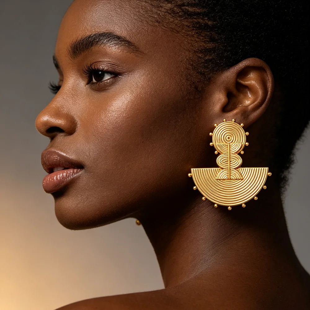 Brasilia nische Goldfarbe Ohrringe Ring Schmuck Set für Party Hochzeiten Braut Clip Ohrringe und Fingerring 2 Stück Set Schmuck Zubehör – Detail 1