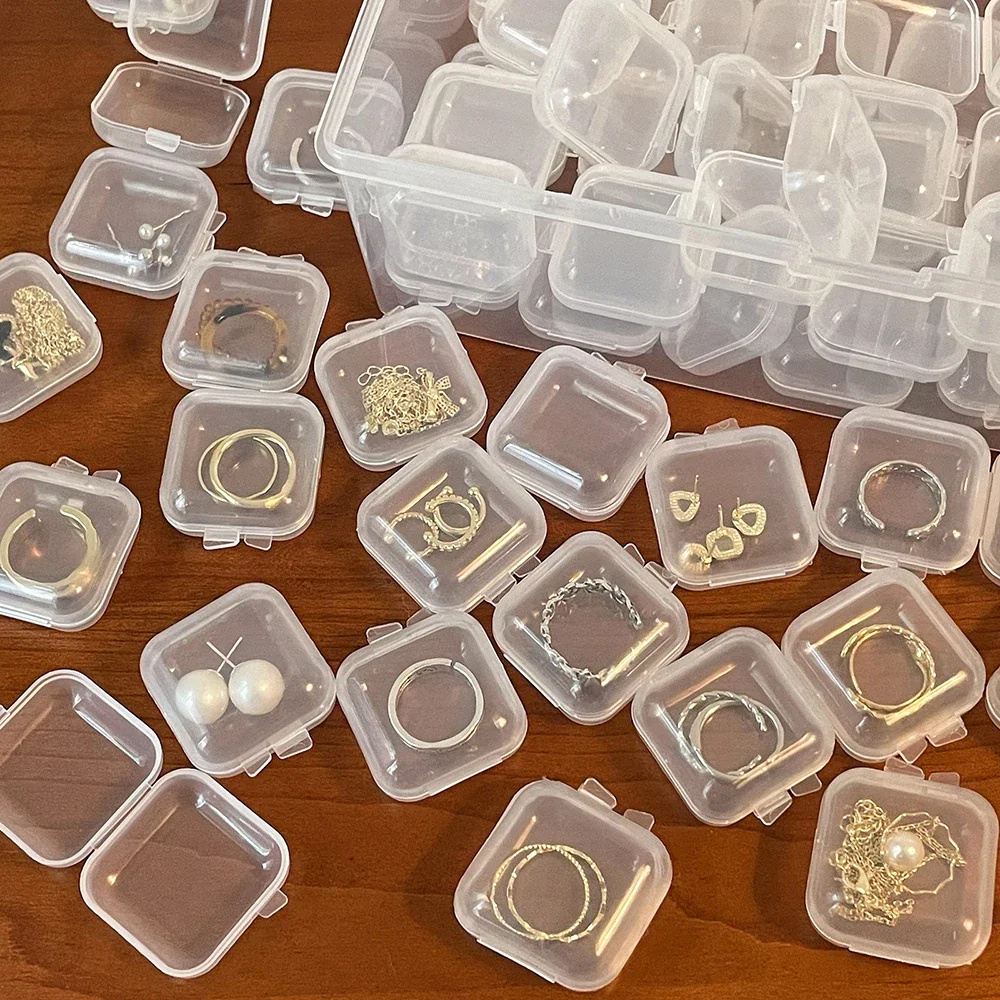 6Pcs Boxes Rectangle Clear Plastic Jewelry Storage Case Container Packaging Box Earrings Rings Beads Collecting Home Organizer