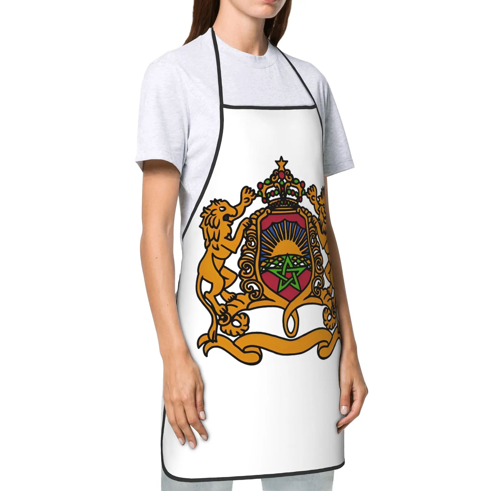 Kingdom Of Morocco Moroccan Waterproof Bib Apron Polyester Proud Coat of Arms Kitchen Adult Male Female Baking Hairstylist
