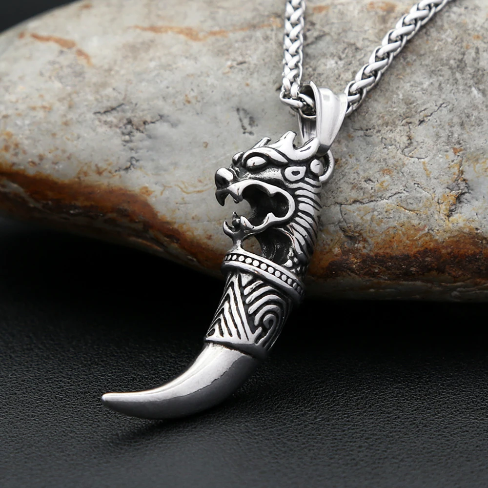 Vintage Personality Stainless Steel Wolf Tooth Pendant Necklace For Men Boys Fashion Domineering Animal Jewelry Gifts Wholesale