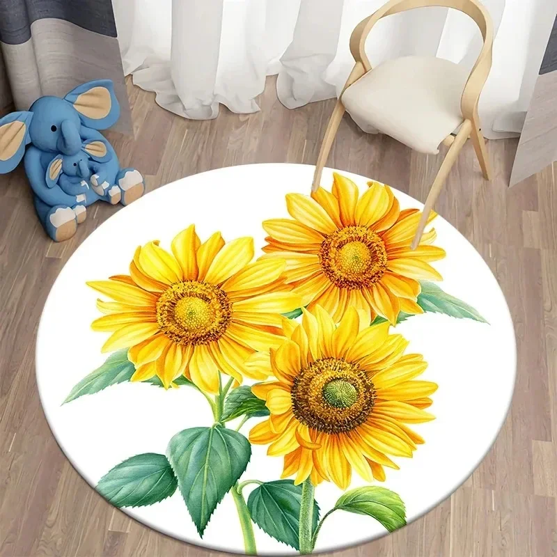 Fall Pumpkin & Maple Leaves Round Rug – Non-Slip Autumn Decor Carpet for Bedroom Living Room Kitchen Bath