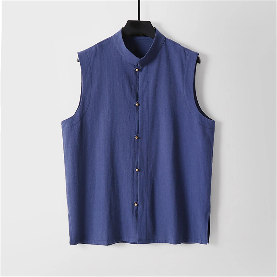 Chinese Traditional Style Vests Men Linen Vests Plus Size 9XL Fashion Casual Solid Color Tank Tops Male Big Size 9XL