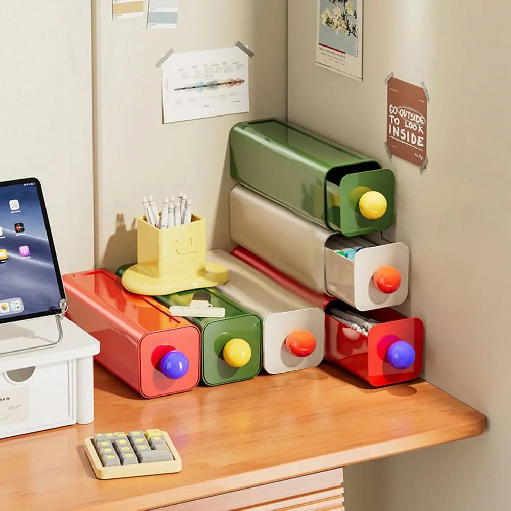 1/3Pcs Dopamine Desktop Storage Boxes Stackable Drawer Cosmetics Organizer Box Large Capacity Household Bedroom Office Storage