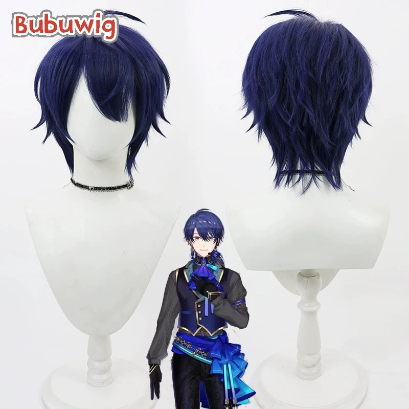 

Bubuwig Synthetic Hair Harusaki Air Cosplay Wigs Virtual YouTuber Harusaki Air 30cm Short Dark Blue Men Wig Heat Resistant