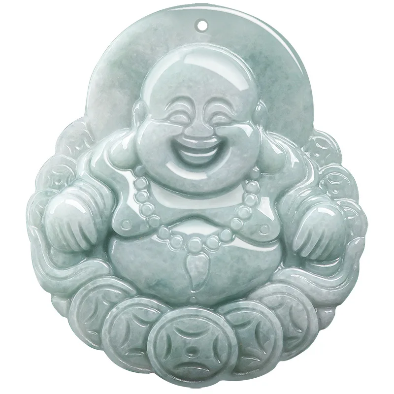 Nwe Natural Burmese A-grade Jade Money Laughter Buddha Glutinous Seed Fashionable High-end Men's and Women's Pendant Jewelry