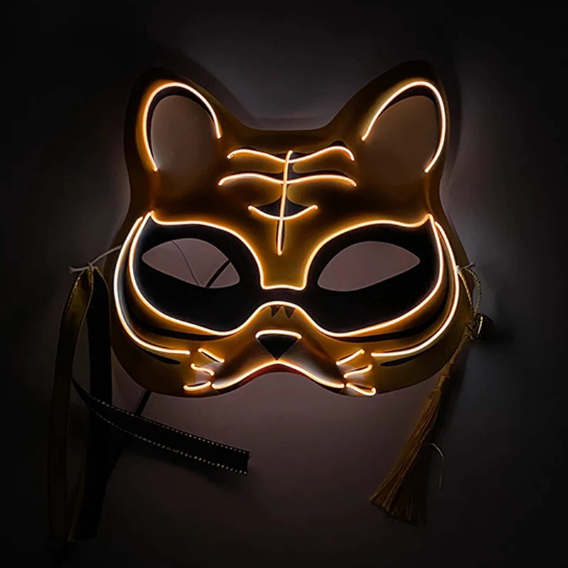 

Tiger Print Glowing Upper Face Mask with Tassels Light up Girl Women Luminous Mask Costume Accessory