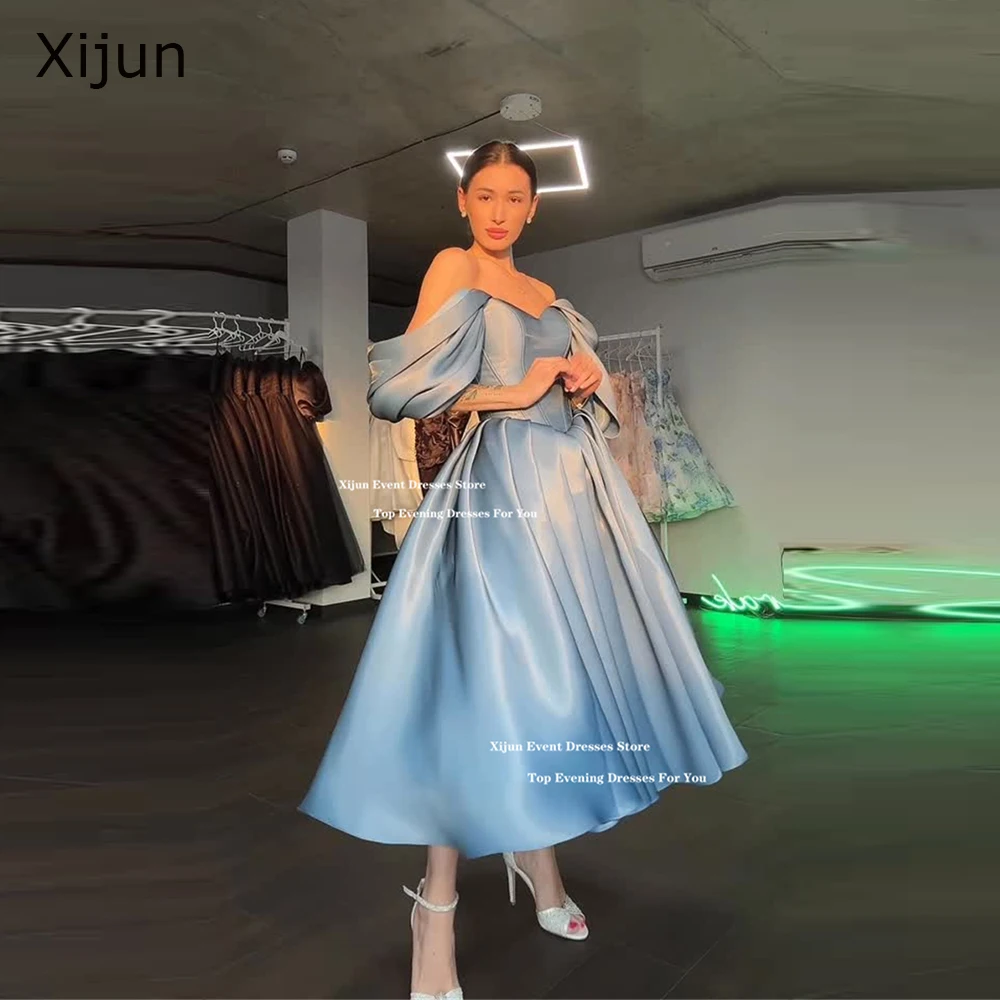 Xijun Princess Blue Long Evening Dresses Off The Shoulder A-Line Formal Prom Gowns Sweetheart Birthday Party Dresses Customized