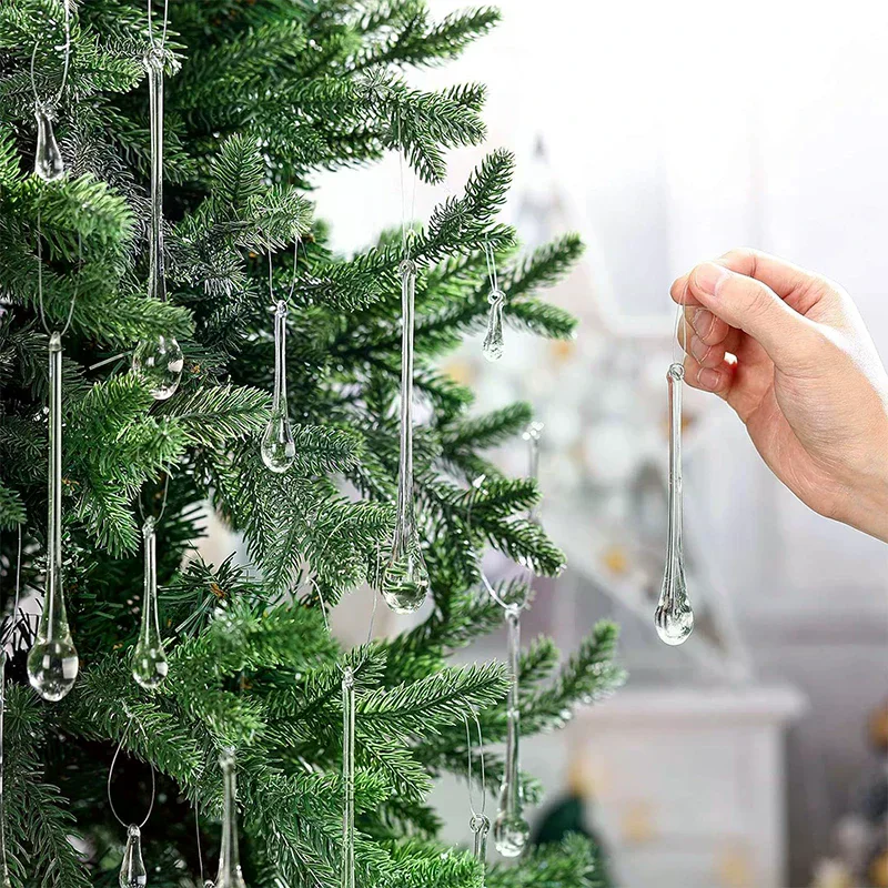 10Pcs Clear Crystal Raindrops Hanging Pendants Chandelier Lamp Glass Beads Curtain Accessories Hanging Decor Parts DIY