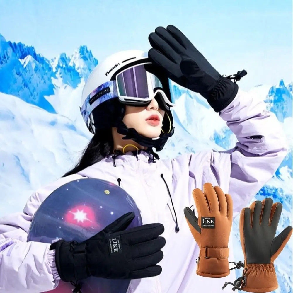 1 Pair Winter Snowboard Ski Gloves Waterproof Windproof Fleece Gloves Full Fingers Non-slip Cycling Gloves Motorcycle Gloves