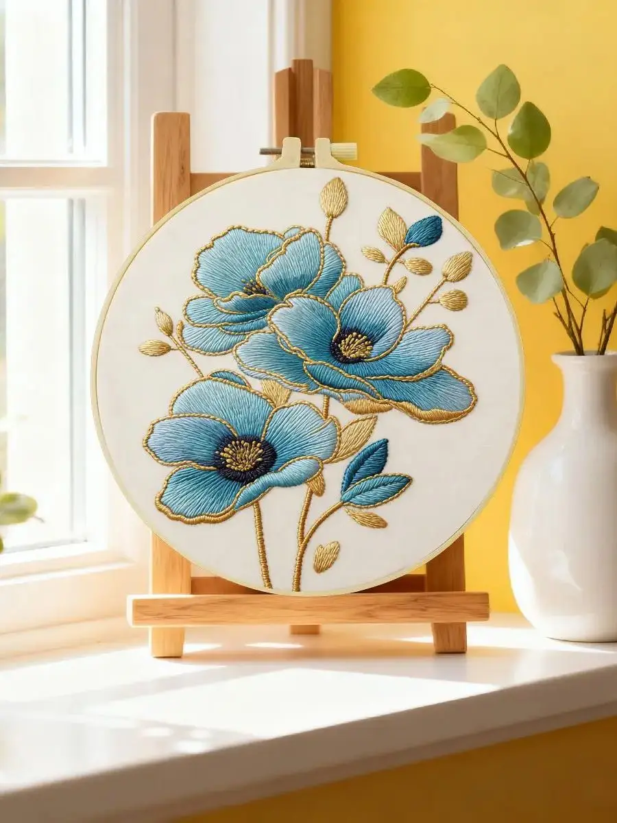 1 Stück 20X20CM/15X15CM 7,87/6,3 Zoll Pflanzen - Blumen Stickerei Starter-Kit DIY-Kit DIY-Stickerei-Set Handarbeiten Nähkunst – Detail 6