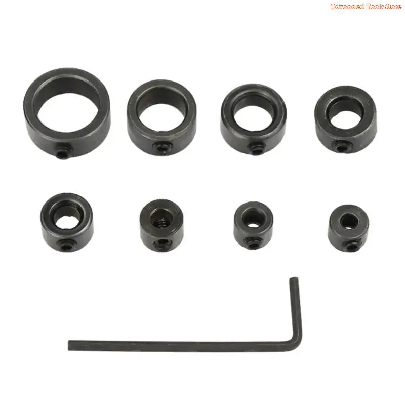 8Pcs Drill Bit Depth Limit Collar Set Locking Steel Rings Adjustable Positioner W91B
