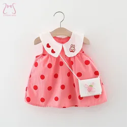 2Pcs/Set Cartoon Baby Girl Clothes Suit Summer Sleeveless Cute Rabbit Polka Dot Toddler Children's Dress + Bag 0 To 3 Years Old