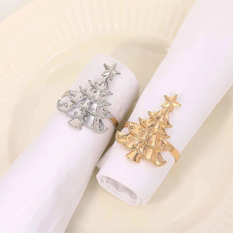 6Pcs Christmas Home Kitchen Dinner Table Decoration Christmas Napkin Rings Xmas Tree Ornaments New Year Party Supplies