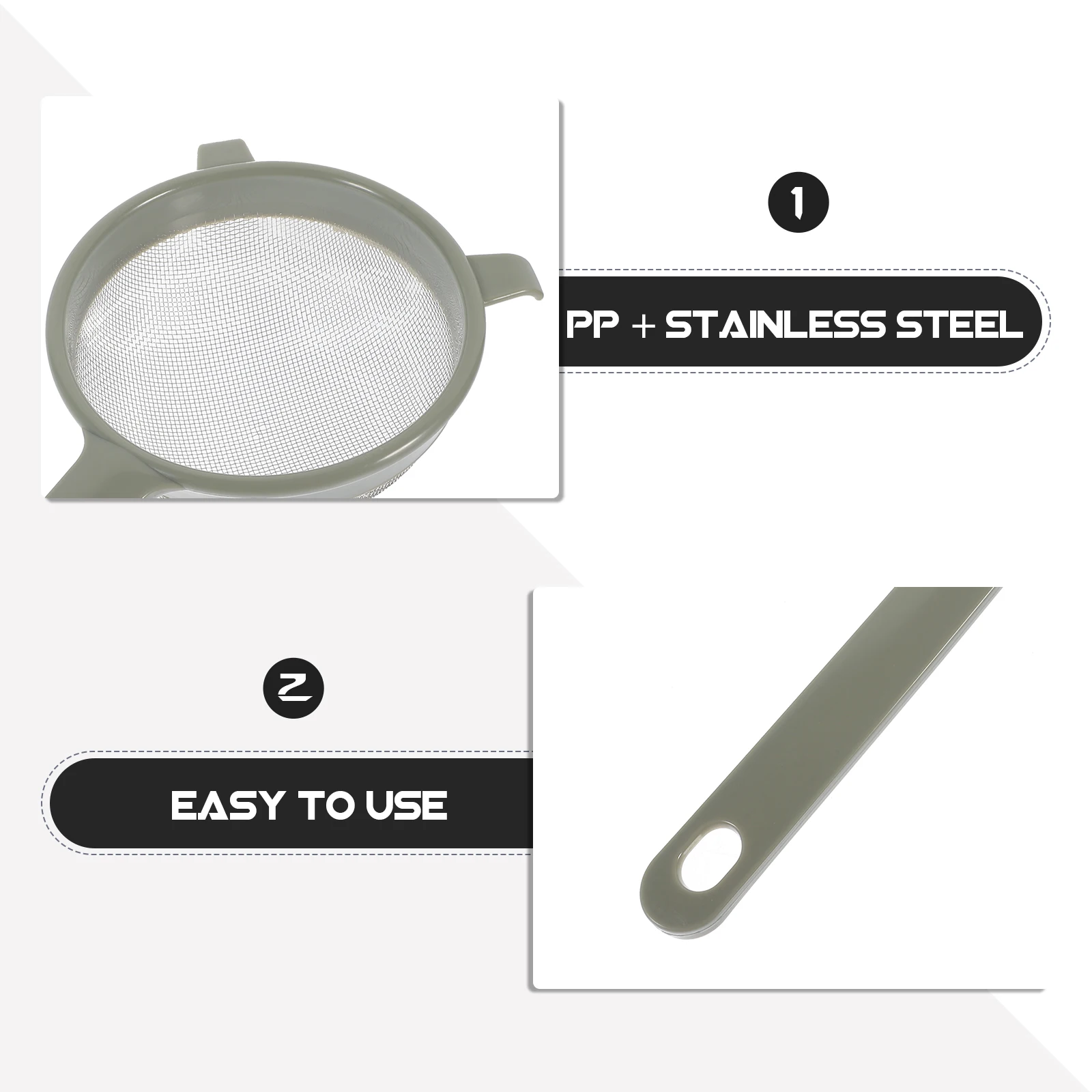 

3pcs Stainless Steel Pp Flour Set Fine Mesh Kitchen Gadget For Baking Filtering With Hanging Hole 3 Sizes Powder Sifter Manual