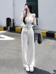 Dongda Gate Design Versatile Sexy Ruffle Sleeveless Tank Top And Wide Leg Pants Two Piece Set Women High Elasticity Polyester...