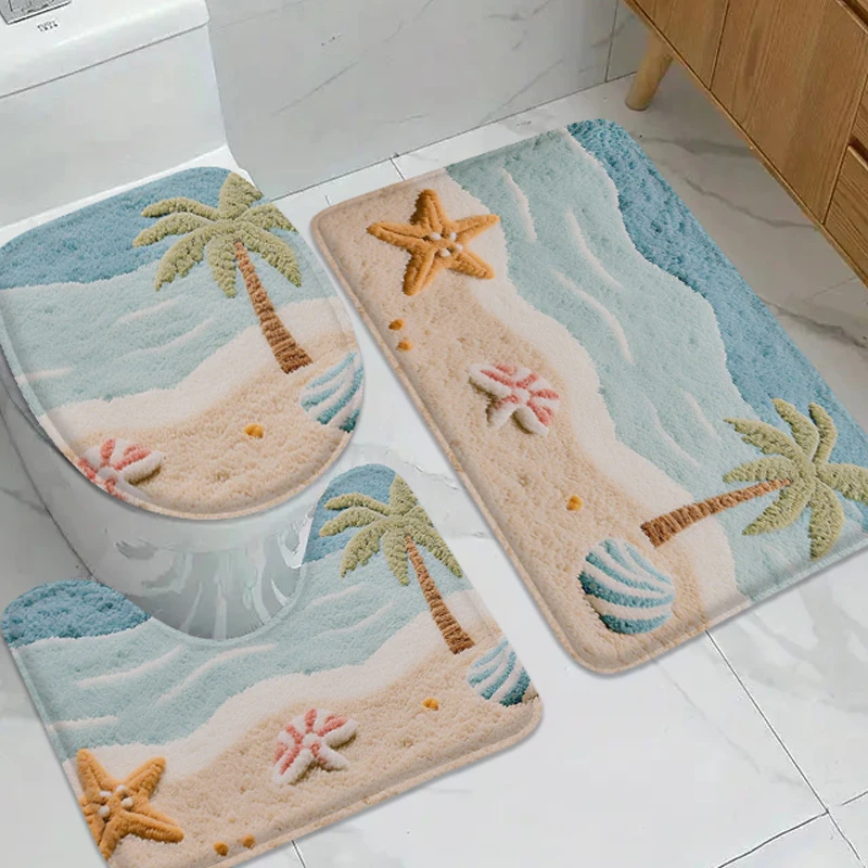 

Набор напольных ковриков с принтом кокосовой пальмы, противоскользящий коврик для ванной комнаты, небольшой ковер, подушка для сиденья унитаза, дверной коврик, мягкий и удобный