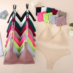 Conjunto de sujetador y bragas sin costuras para mujer, Bralette fino, tangas de cintura baja, sujetadores inalámbricos, lencería Sexy, ropa interior para mujer