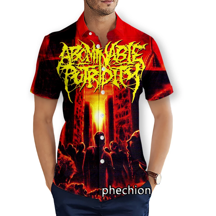 phechion Mens Short Sleeve Beach Shirts Abominable Putridity Rock 3D Print Casual Shirts Fashion Streetwear Men Tops X247