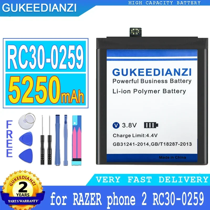 

GUKEEDIANZI-Top Аккумулятор с номером отслеживания и инструментами, 5250 мАч, для RAZER Phone 2, RC30-0259, 1ICP4, 69,81, Phone2, Big Power