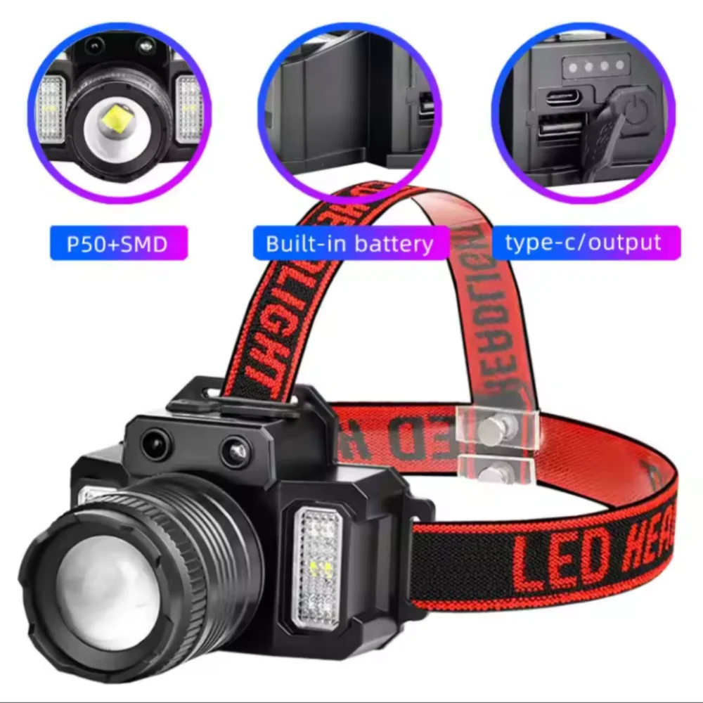 Imagem -06 - Usb Recarregável Super Bright Head Lamp Sensor de Movimento Farol Zoomable Lights Testa Light Modos de Iluminação