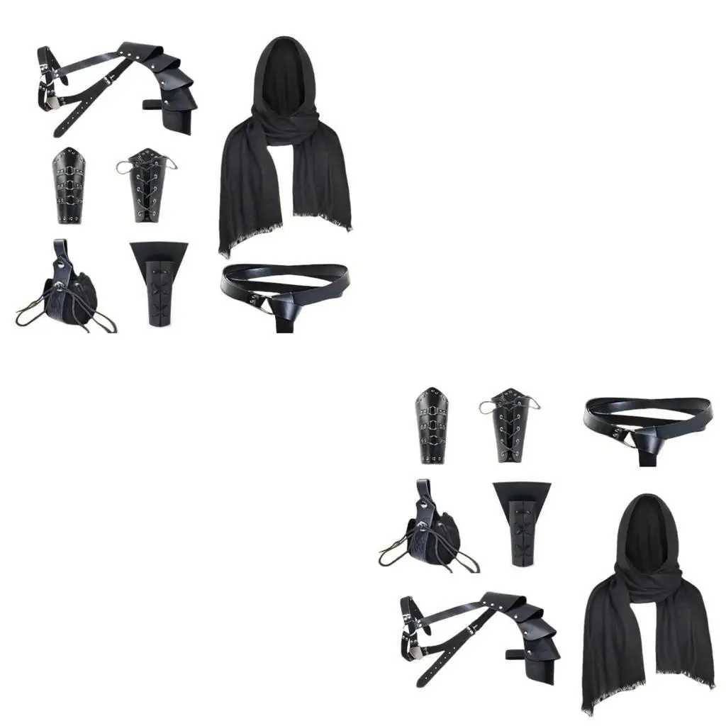 

652F Renaissances Fair, комплект аксессуаров для косплея с ремнем из искусственной кожи, наплечные доспехи, кронштейны, шаль,