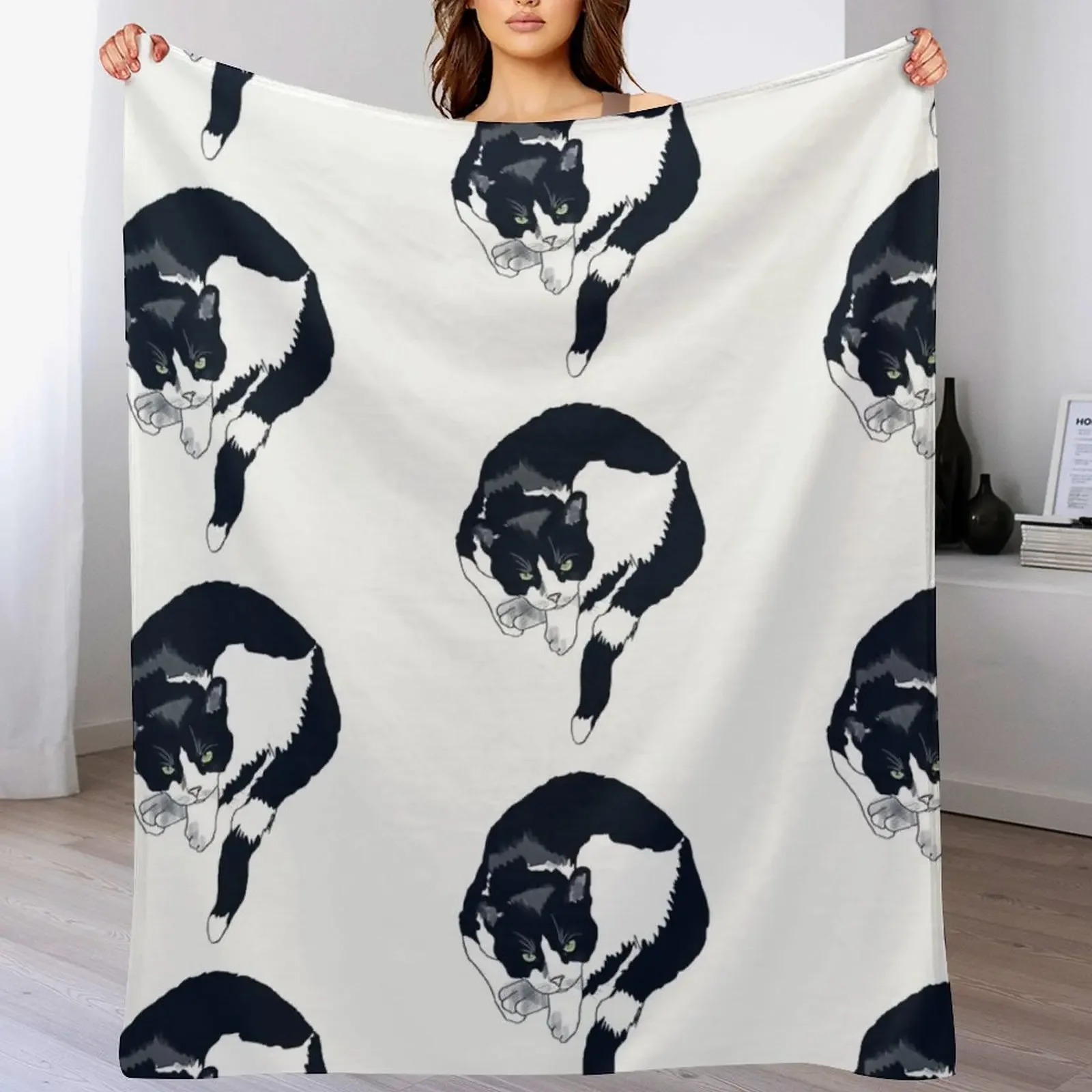 

Tuxedo cat Throw Blanket Sleeping Bag Furry bed plaid decorative Blankets