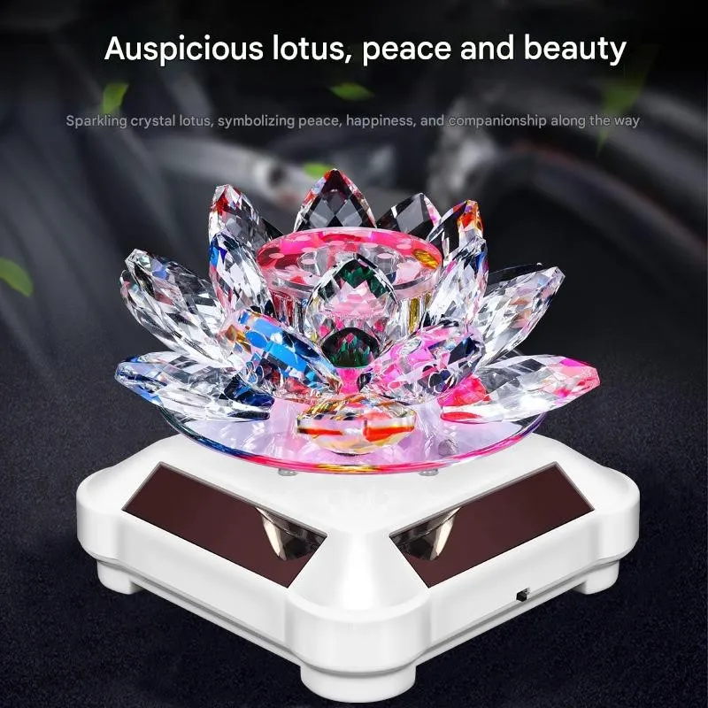 Solar-powered Automatic Rotating Car Perfume Holder Car Interior Decoration Rotating Crystal Lotus Ornament Fragrance Diffuser