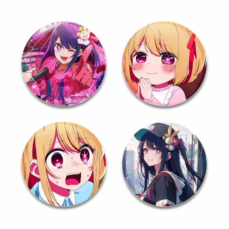 Anime OSHI NO KO Hoshino Ai Badges Cartoon Round Brooch Cute Akuamarin Rubii Arima Kana Button Pins Bag Clothes Decor Fans Gift