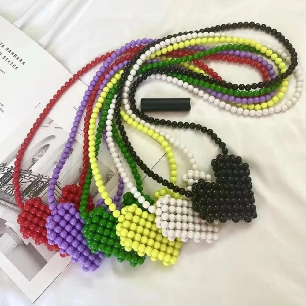 Trendy Mini Lipstick Handbags Pearl Love Shape Handmade Beads Women's Crossbody Bag Multicolor Shoulder Bag Spring and Summer