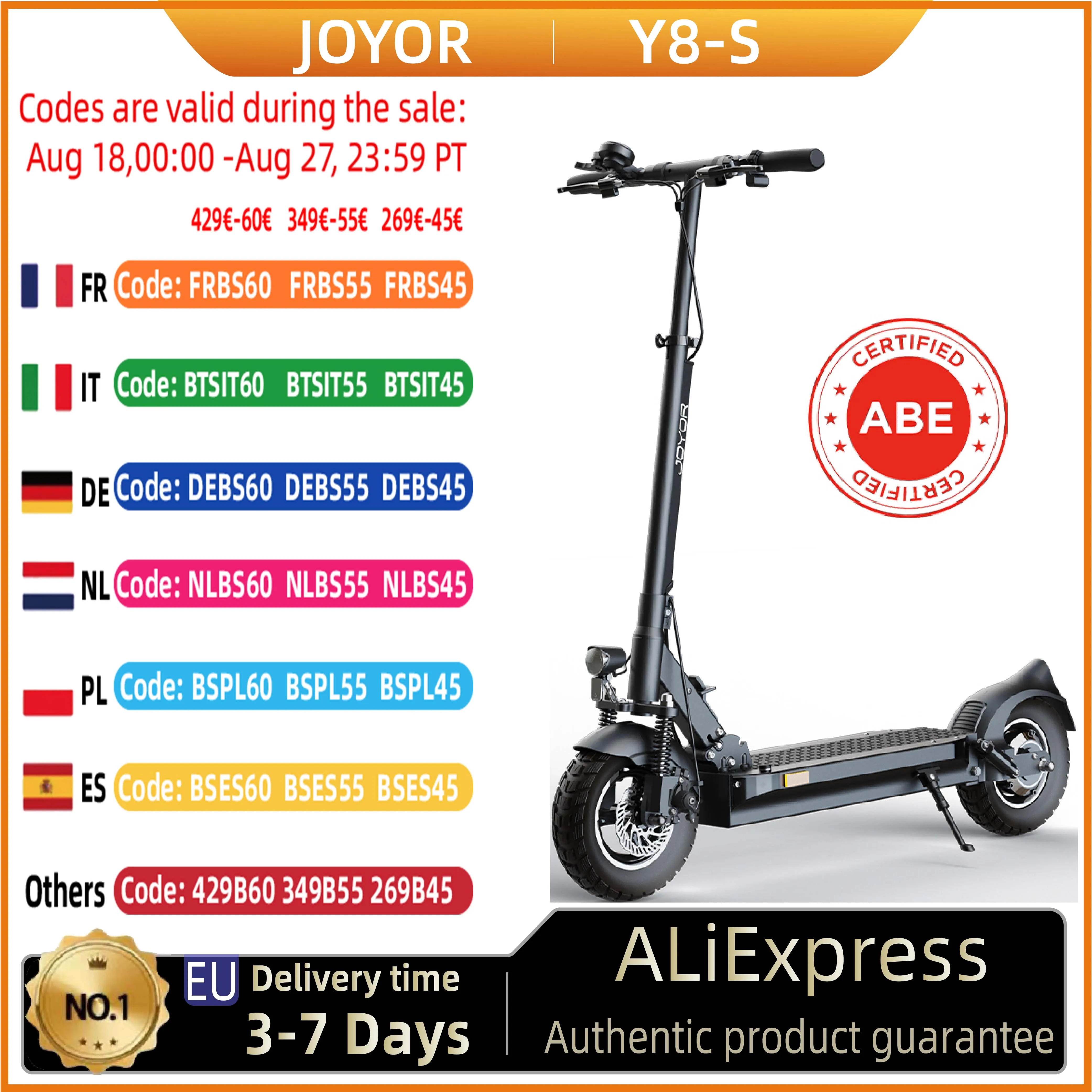 JOYOR Y8-S(ABE) Scooter elettrico per adulti per adulti 500W Motore 48V26AH Pieghevole E-Scooter 10 pollici Air Tire City Escooter