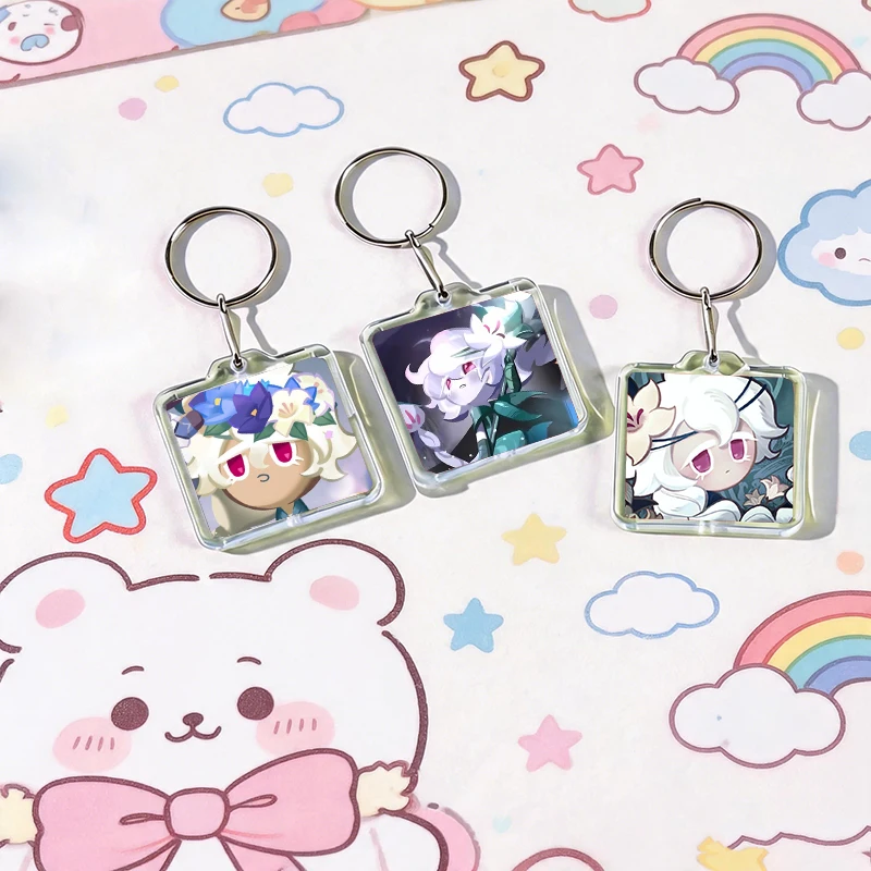 Anime Character White Lily Cookie Acrylic Keychain Handmade Hanging Ornaments for Clothes Backpack Decoration Gifts with Friends