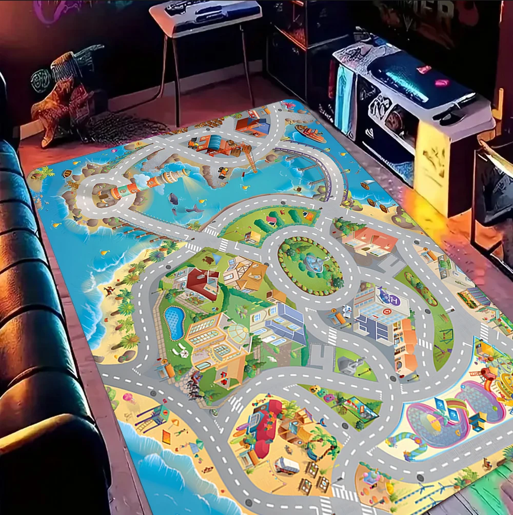 Kid Play mat Playful City Traffic Route Carpet Interactive Rug Living Room Bedroom Rug Parent-child Activity Rug Gifts