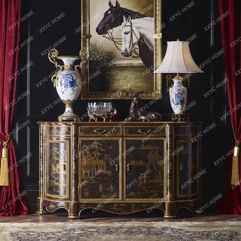 Retro solid wood porch cabinet, living room decoration cabinet, painted locker, entrance hall cabinet, storage cabinet