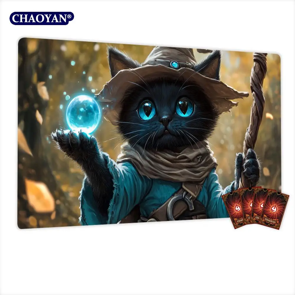 

Cute Black Cat Warlock MTG Playmat Magic Card Battle Mat Non-Slip Durable 35X60CM Commander playmat Board Game Mat for TCG