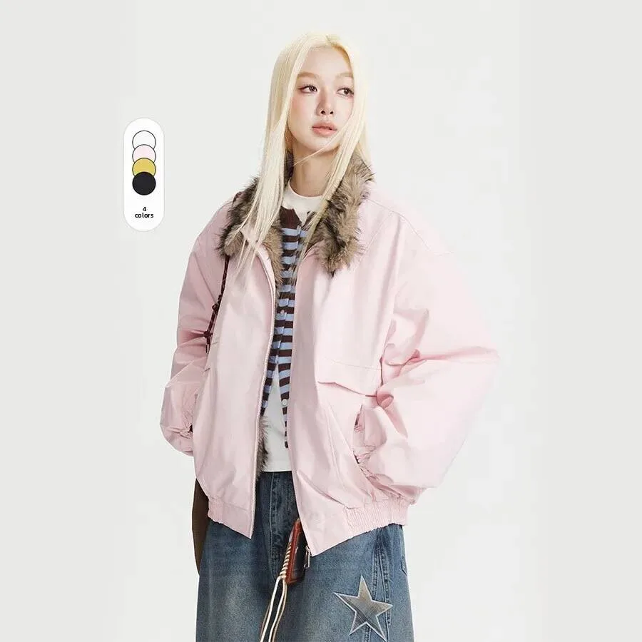 

Утолщенная хлопковая куртка в американском стиле с меховым воротником для мужчин и женщин, зимняя теплая модная рабочая одежда, повседневная верхняя одежда