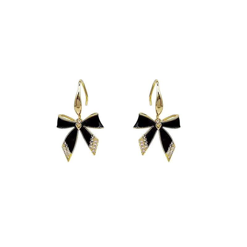 Pendientes con nudo de lazo negro de circón delicado para mujer, joyería elegante de diseño único, regalos Premium de fiesta, tendencia de moda, 1 par