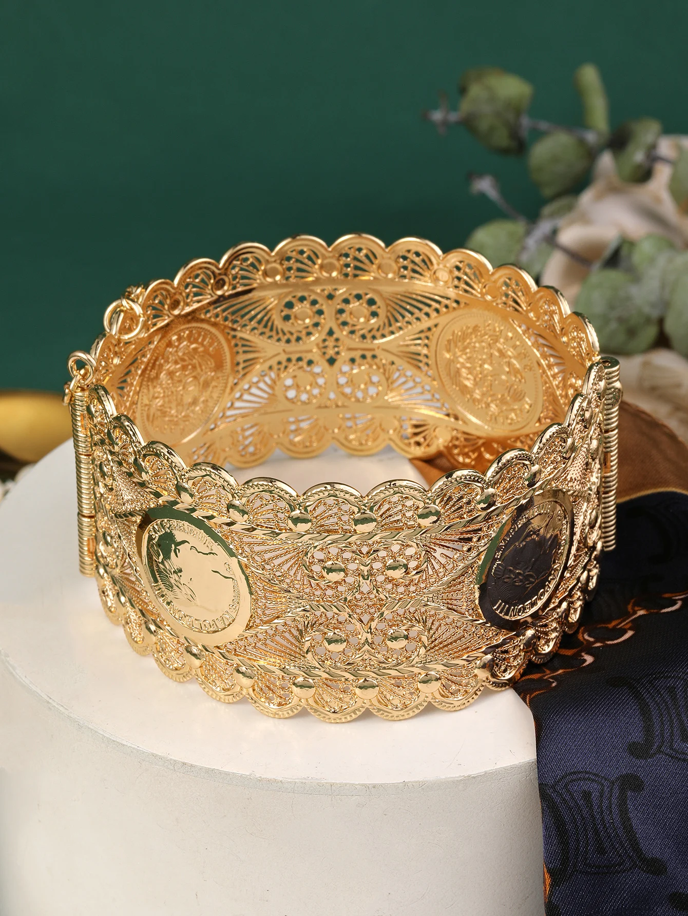 Algerian Bride Wedding jewelry Gold Color Bracelet for Women traditional festival cuff Bangles Coin Caftan Bijoux Flower gift