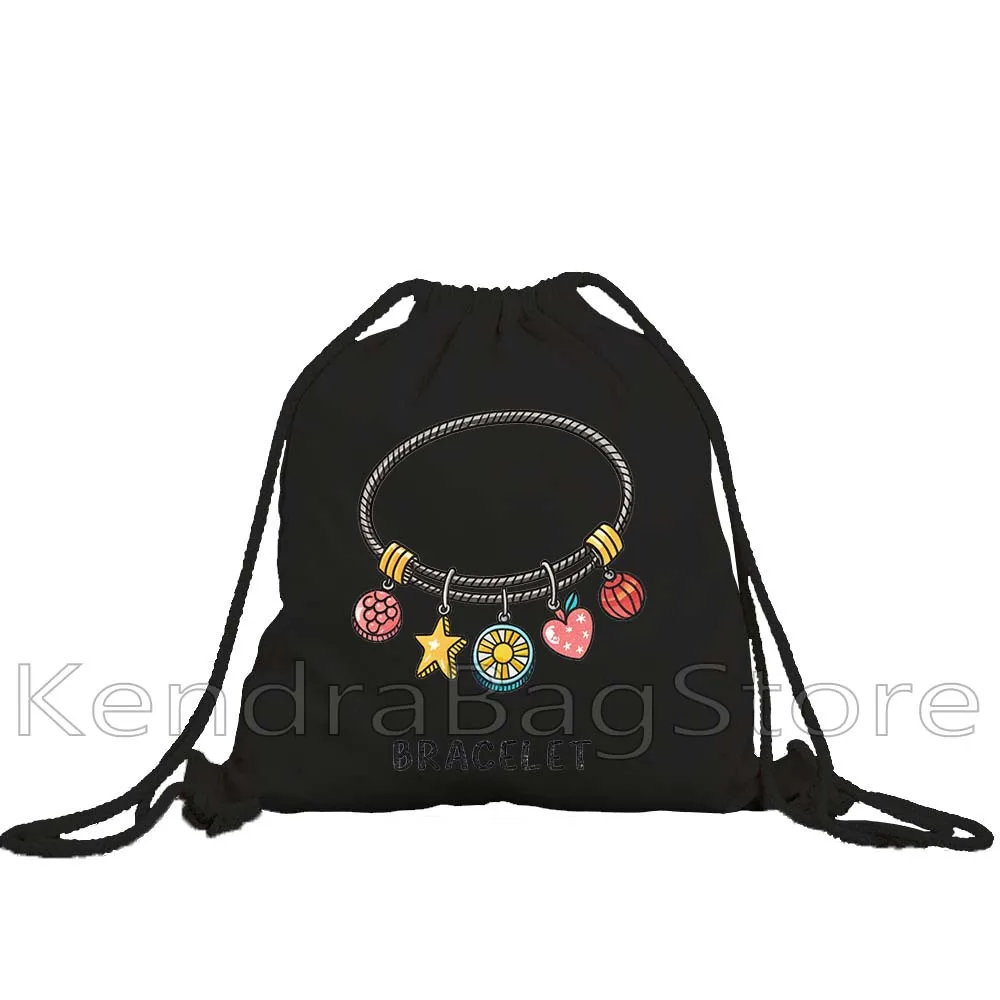 Colorful Cute Bracelet Print Canvas Drawstring Soccer Backpack Gym Yoga Sackpack Gifts String Bag for Exercising Hiking Sports