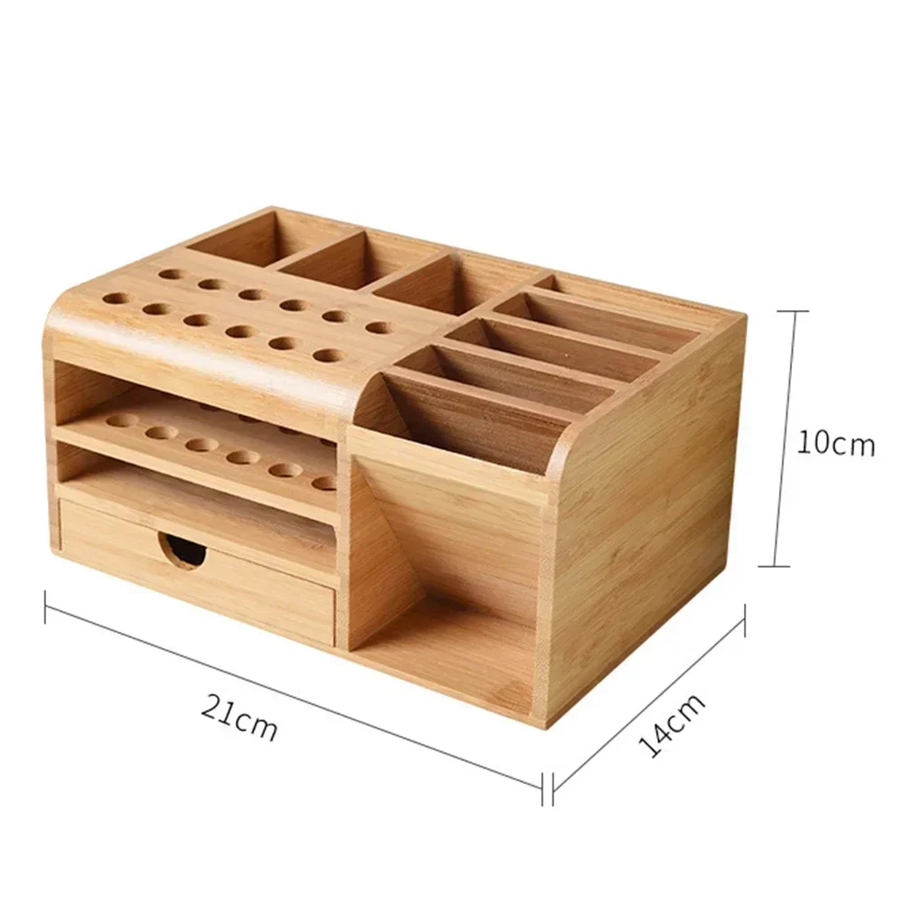 صندوق تخزين خشبي متعدد الوظائف مفك براغي ملاقط متعددة المقصورات سطح المكتب قرطاسية أقلام صغيرة علامات أدوات الفرش #3