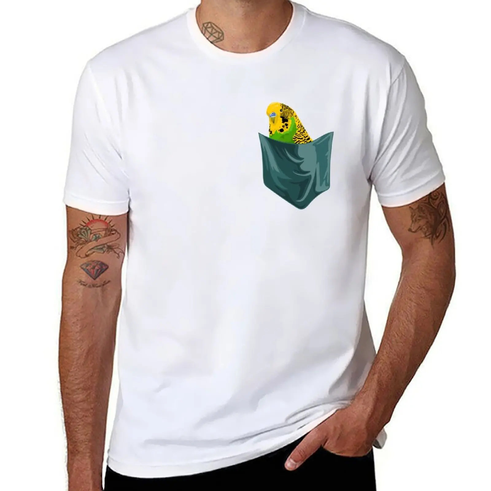 

Budgie in Pocket Parakeet gift T-Shirt t shirts for man graphic funny man t shirt heavy cotton T-Shirt