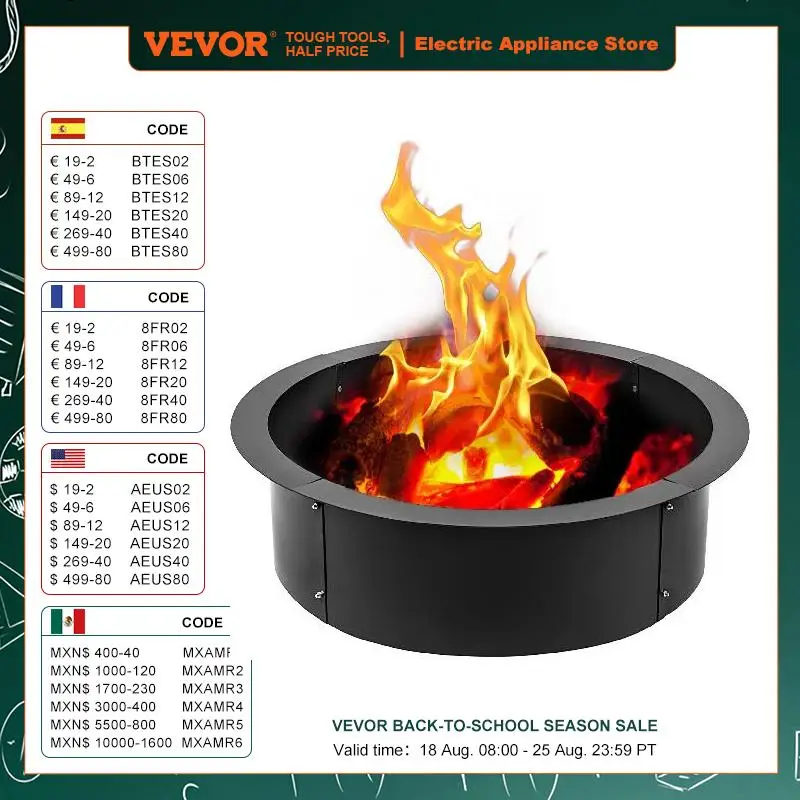 

VEVOR Fire Pit Ring/Liner Easy to Assemble Install Q235 Steel Outside Diameter 36" 42" 45" for Outdoor Camping Fishing Barbecue