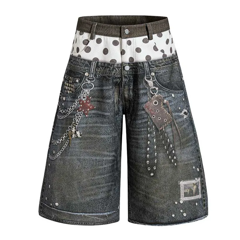 

Vintage Summer Hip Hop Jeans Shorts Streetwear Harakuju Casual Denim Shorts For Male Loose Fit