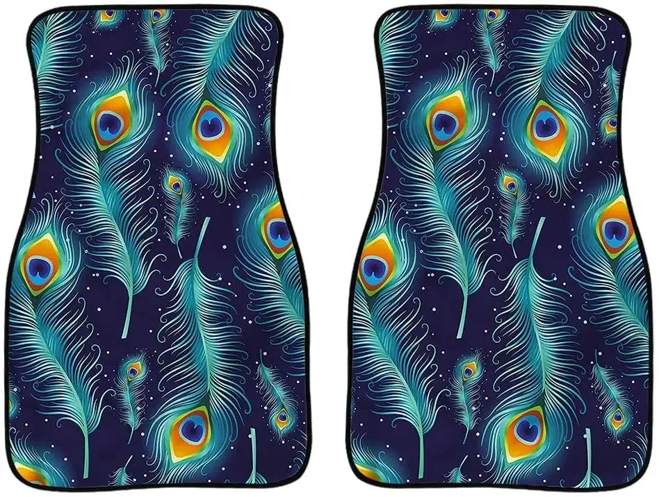 chaqlin Peacock Feather Floor Mats Car Interior Protect Rug Durable & Easy Clean Rubber Backing Car Mat Universal Fit Most Car S