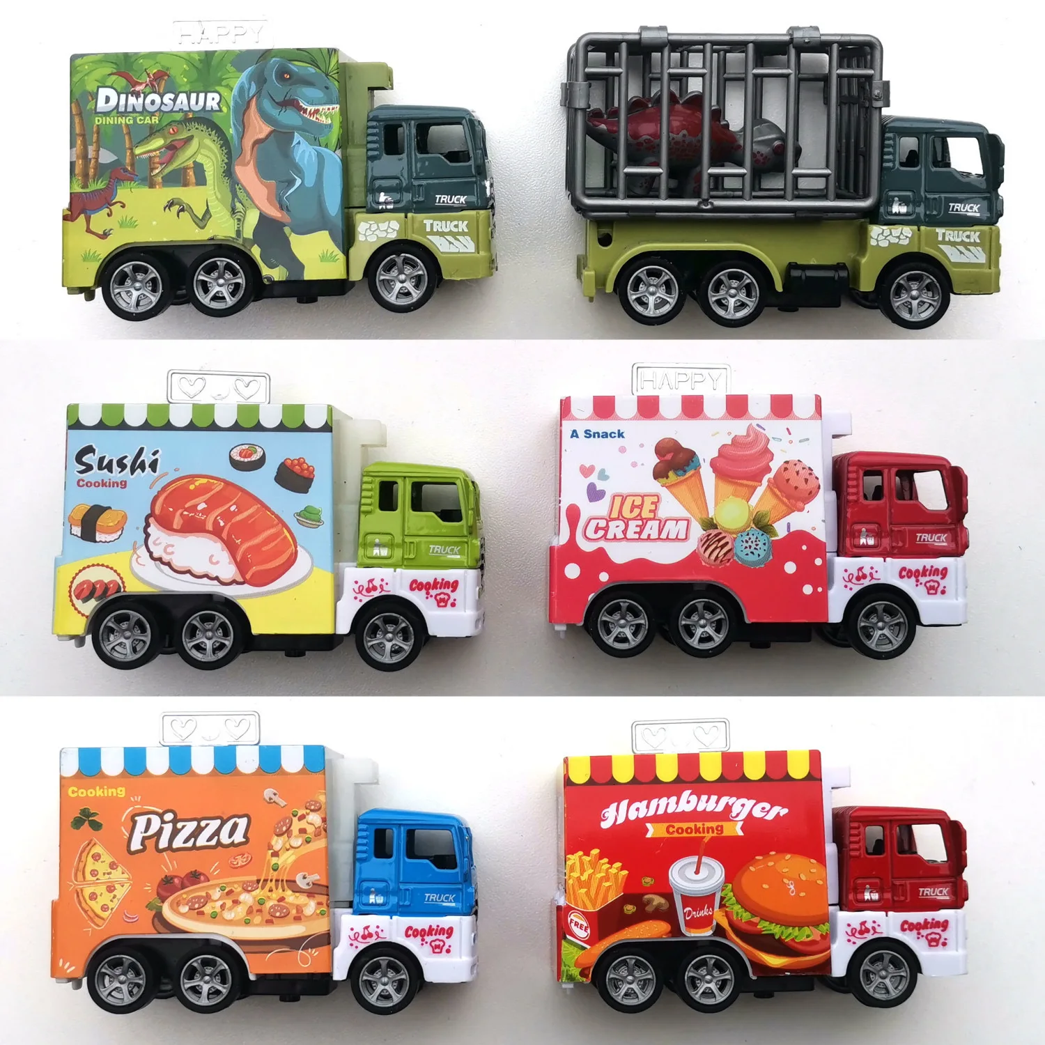 سيارة صغيرة مصنوعة من خليط معدني، عربة طعام سريعة رائعة وممتعة، مركبة نقل الديناصورات، سيارة لعبة للأولاد، نموذج سيارة يختتم بالقصور الذاتي #1