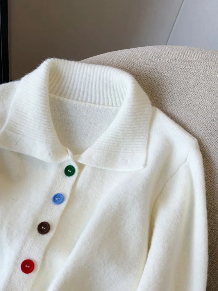 Sweet Sle Thiened Knitted High Collar Open Cardigan Sweater Women's Loose Fit Autumn Winter Warm Top Button Design